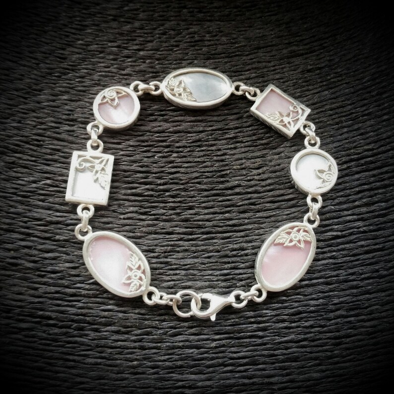 Sterling silver 925 Italian mother of pearl flower bracelet rose gold plated