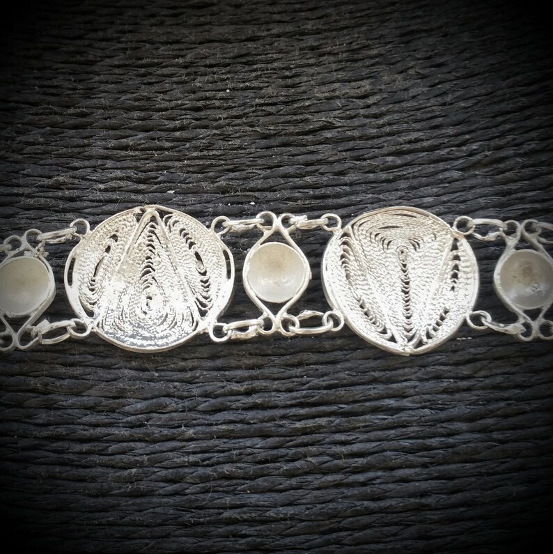 Art Deco Jewelry Vintage Sterling Silver Filigree Disc Bracelet Bracelet Size UK=17.75cm USA=7in Wire Work Bracelet