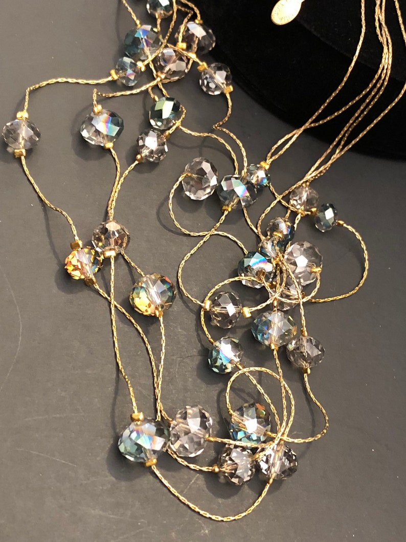 Ali-Khan New York Aurora Borealis Glass Beaded Gold Toned Necklace