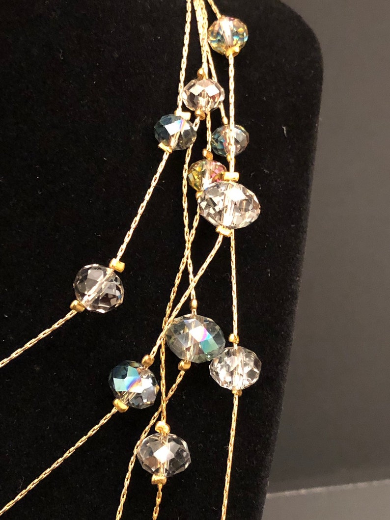Ali-Khan New York Aurora Borealis Glass Beaded Gold Toned Necklace