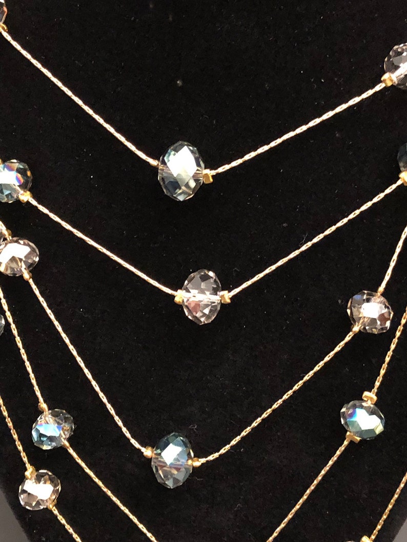 Ali-Khan New York Aurora Borealis Glass Beaded Gold Toned Necklace