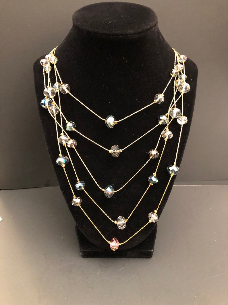 Ali-Khan New York Aurora Borealis Glass Beaded Gold Toned Necklace