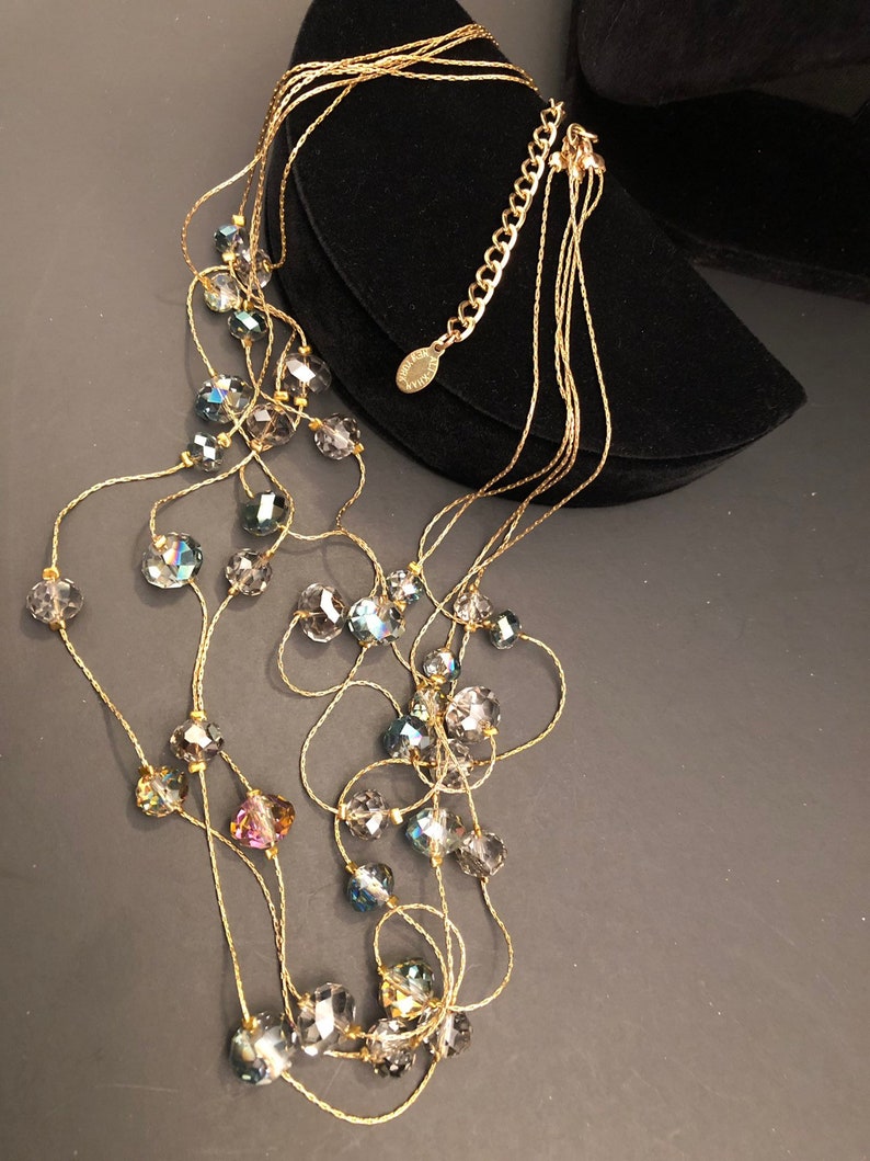 Ali-Khan New York Aurora Borealis Glass Beaded Gold Toned Necklace