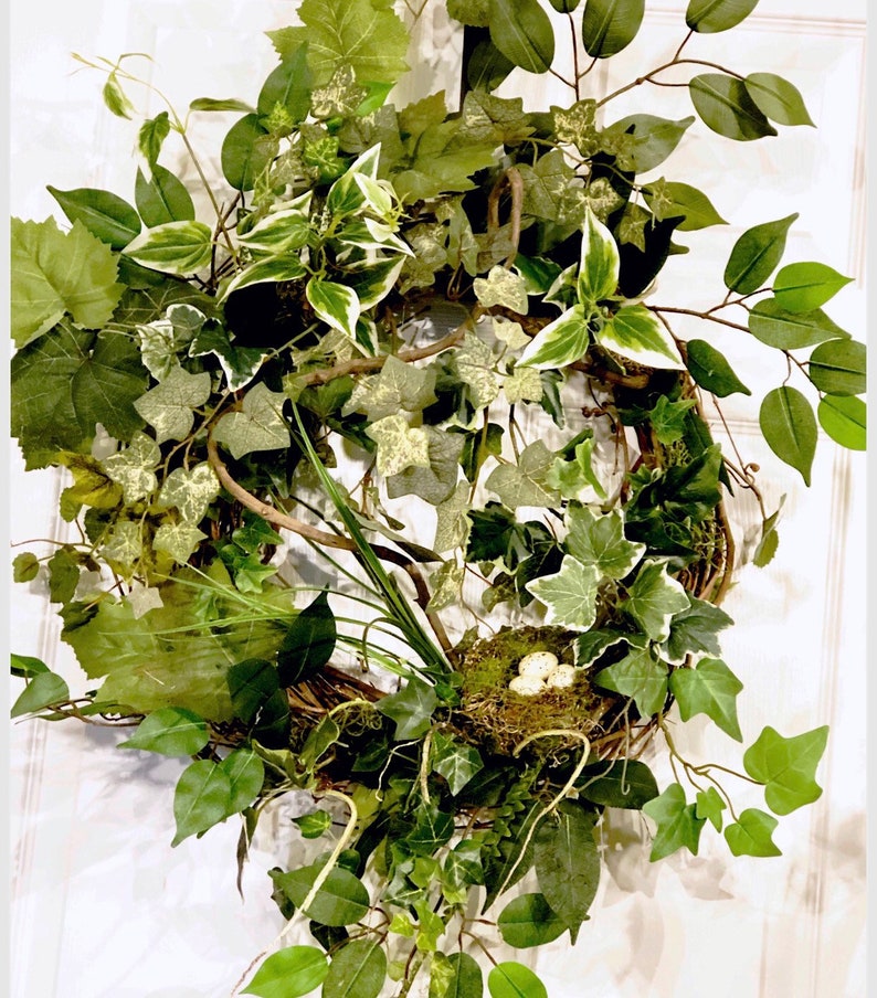 Large Greenery Grapevine Wreath with Birds Nest Everyday Greenery Wreath with nest and eggs,