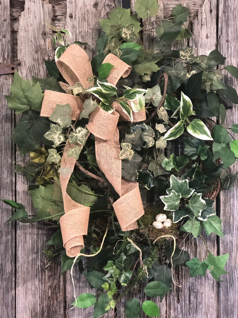Large Greenery Grapevine Wreath with Birds Nest Everyday Greenery Wreath with nest and eggs,