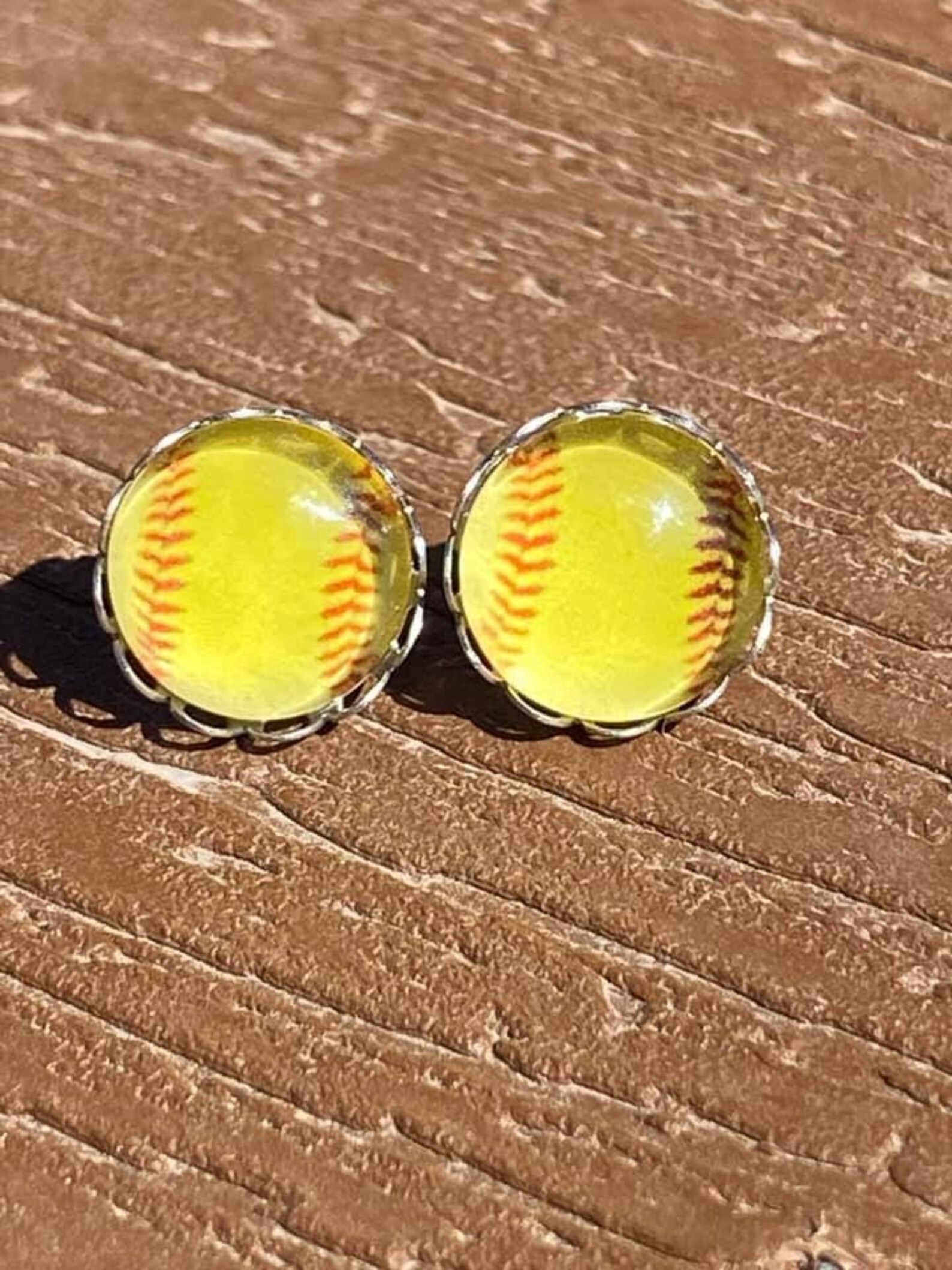 Softball Cabochon Stud Earrings // Studs // Cabochon Earrings Etsy