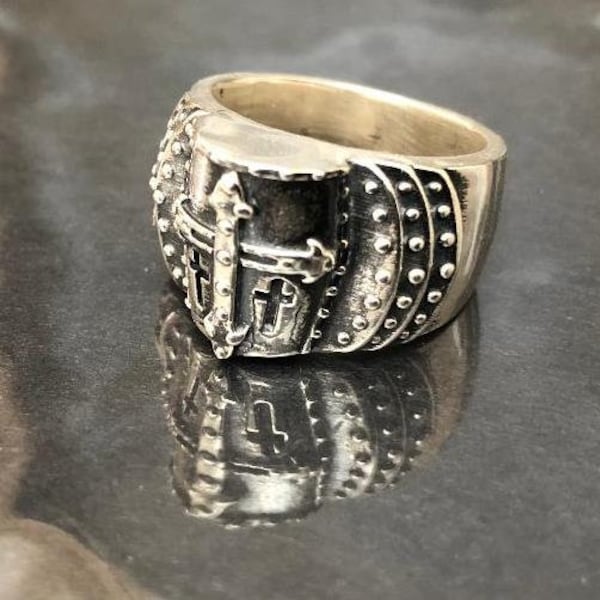 Sterling Silver Knight's Helmet Ring Crusader Templar