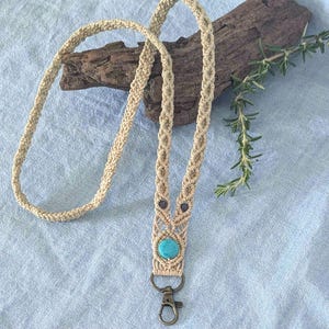 Sophia Macrame Lanyard – Boho Hemp Badge Holder, Turquoise Teacher or Nurse Gift