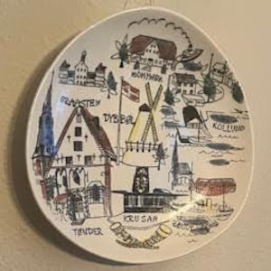 Fantastische Vintage Keramik Dekorative Stavangerflint Wandbehang Platte Souvenir aus Südjütland oder Sonderjylland Dänemark