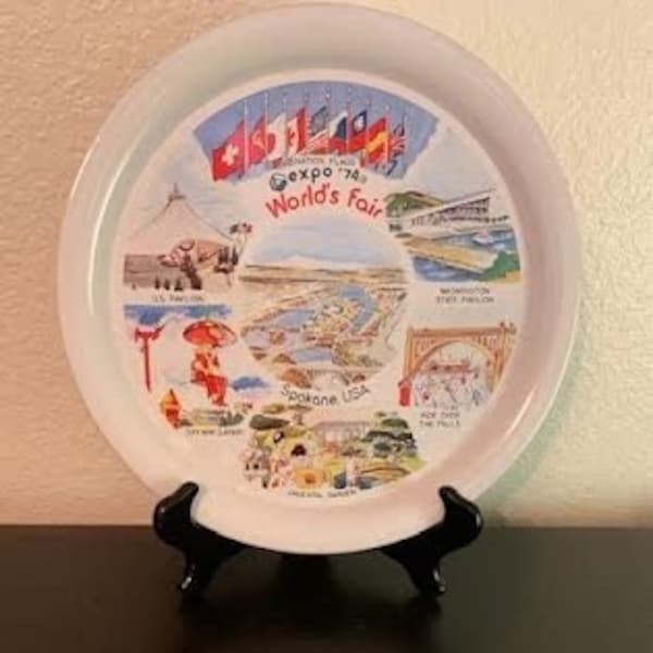 Fantastic Vintage Round Metal Expo '74 World's Fair Spokane, USA Tray