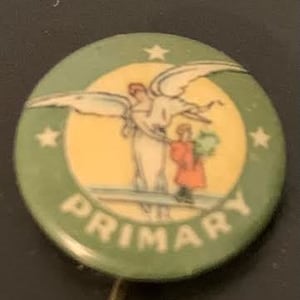 Fantastic Antique Metal Three-Star Primary David C Cook Publishing Co. Christian Pinback Button with Angel