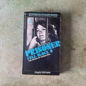 May include: A black and white book cover with the title "Prisoner Cell Block H The Reign of Queen Bea" and the author "Angela Michaels". The cover features a woman with dark hair looking out from behind bars.