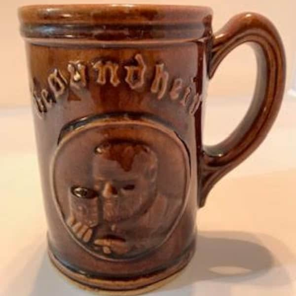 Fantastic Vintage 30s Stoneware Compliments Gesundheit Beer Tankard Mug Stein