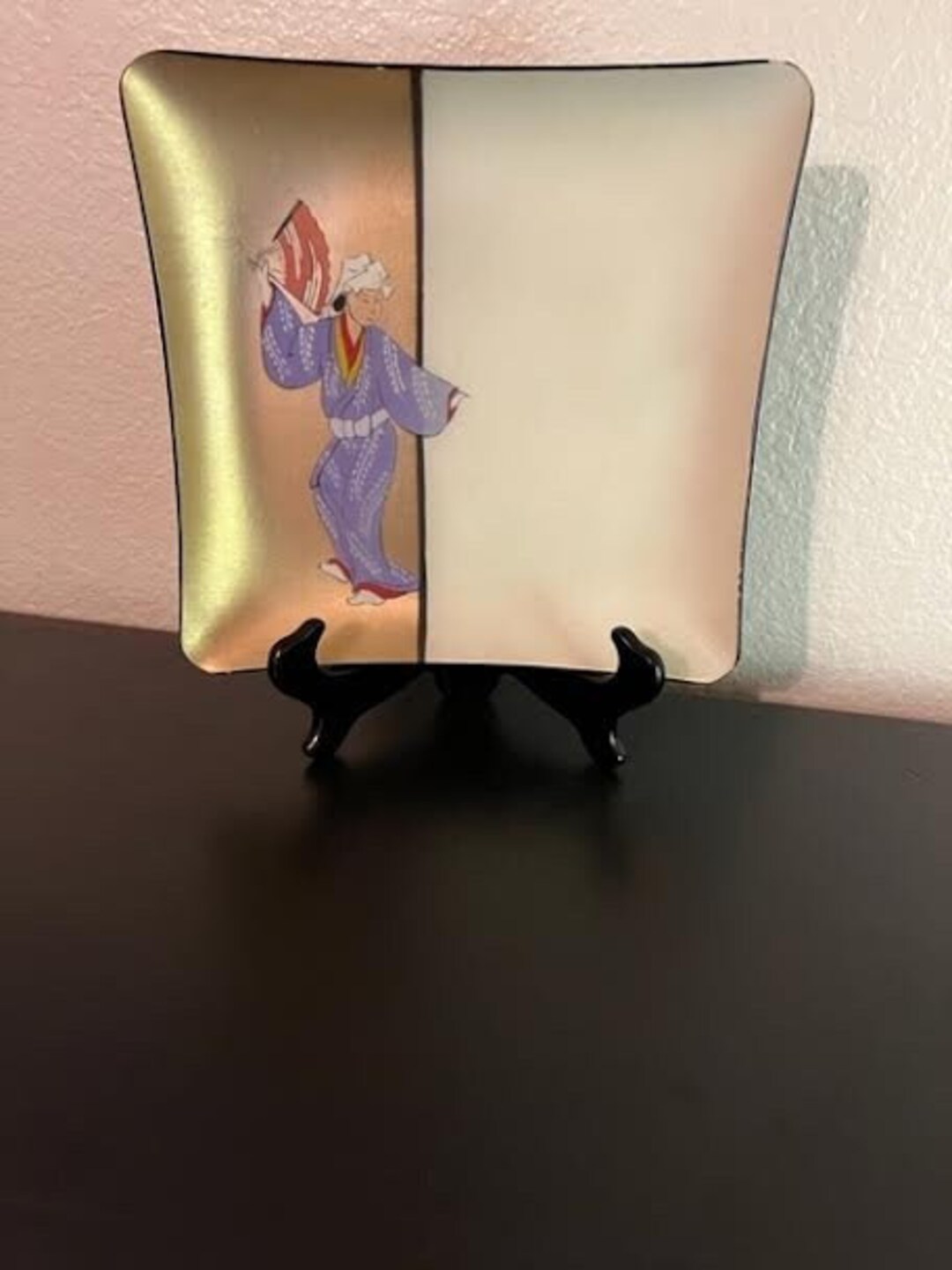 Fantastic Vintage Japanese Reverse Painting on Glass Square Dish Etsy