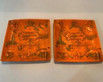 Fantastische Vintage Mid Century Orange und Gold Keramik California Souvenir Gerichte