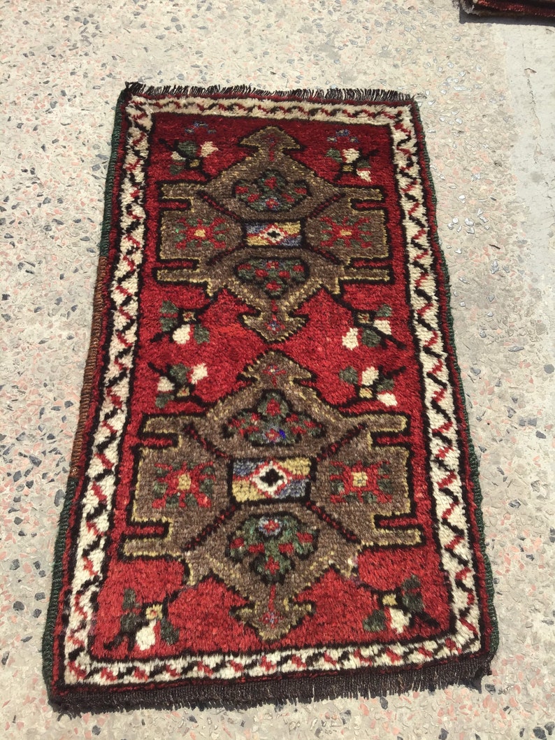 Area Rug Door Mat Anatolian Rug,Small Vintage Rug Small Rug 2,11x1,8 ft Small Rug,Red Rug Vintage Rug Handmade Rug 91x51 cm