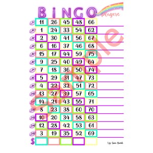 Lot de cartes RAINBOW BINGO, 3 styles de couleurs, 3 PDF inclus, 15 lignes, 75 boules