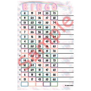 Rainbow Bingo, 75 Ball, 15 Lines, Mixed Numbers