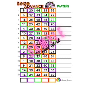 Lot Rainbow BINGO HALLOWEEN ADVANCE, carte principale, 2 minis incluses, 15 lignes, 75 boules. 3 pdf. Tous les nombres mélangés.