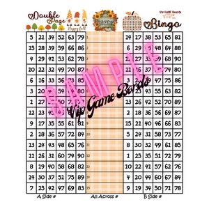 Orange Fall Double Page BINGO, 90 Balls, 15 lines. Houdini or Reg board, 1 Mixed PDF