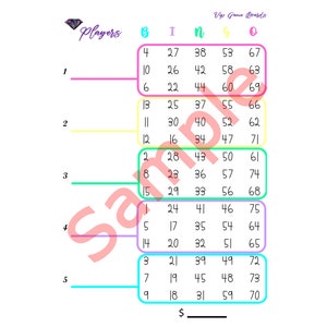 PASTEL Block Bingo, 75 Balls, 5 blocks / Lines, Mixed Numbers