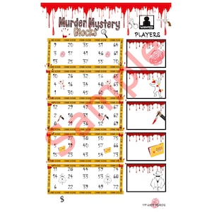 BLOCKS BINGO, Murder Mystery, 5 Blocks, 75 Balls, Mixed 1 PDF Included