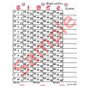 Girly Pink Triple Action Bingo, 75 Balls, 15 Lines, Mixed & Blank PDFs