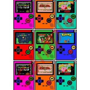 Peut contenir le thème Game Boy, 25 cartes, 3 boules par carte, maître et feuille d'appel inclus.
