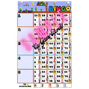 Lot de 3 MARIO Bros, BLOCK BINGO, 75 boules, nombres mixtes, 3 feuilles