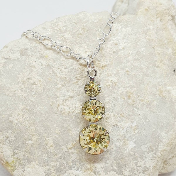 Swarovski Crystal Jonquil 3 Stone Pendant & Silver Plated Chain. Made by The Art Of Jewellery UK