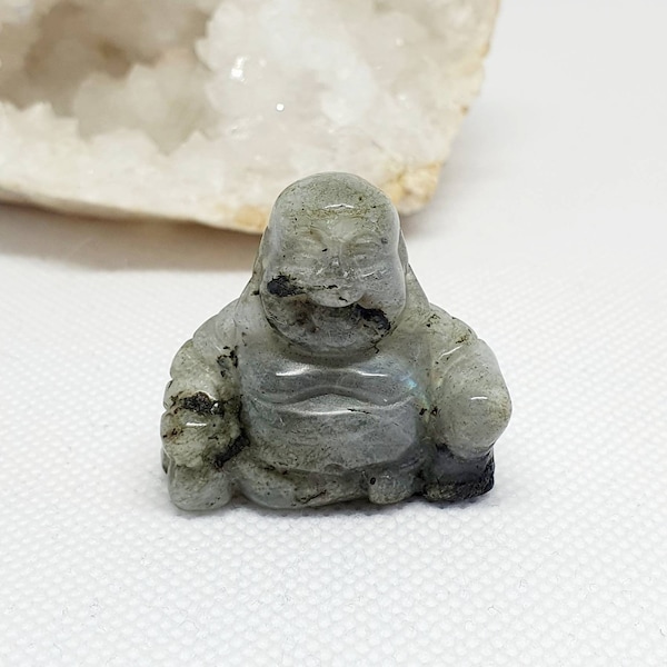 Indian Labradorite Lucky Buddha Palm Stone Gemstone Statue. The Art Of Jewellery UK