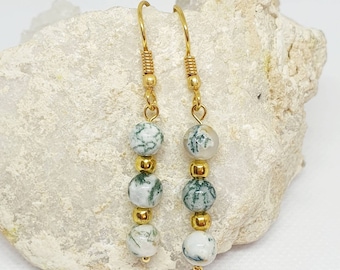 Indian Moss Agate Gold plated Earrings. Made by The Art Of Jewellery UK