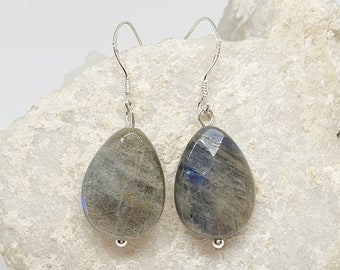 Madagascan Labradorite Drop 925 Sterling Silver Earrings. Made by The Art Of Jewellery UK