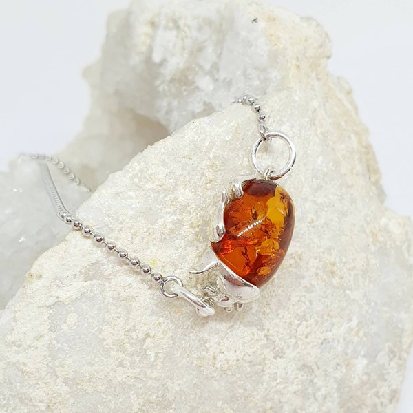 Baltic Cognac Amber Stag Beetle 925 Sterling Silver Slider Bracelet. Made by The Art Of Jewellery UK