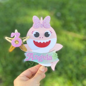 Baby Shark Cake Topper, baby shark cake topper girl, Personalized baby shark cake topper, pink baby shark cake topper, toddler cake topper