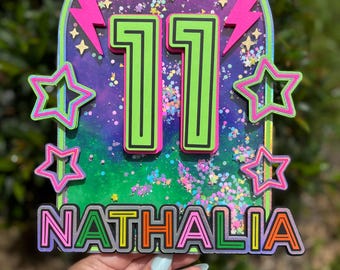 Neon party cake topper, neon cake topper, neon shaker topper