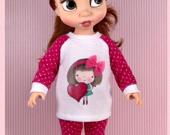 Ropa de San Valentín para muñecas Disney Animator, ropa para muñecas de 40 cm (16"), top y leggings para muñecas Disney Animator.