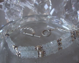 Facettiertes Blautopas*Silber*Armband 3-reihig