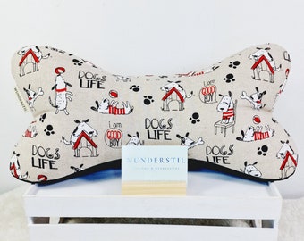 Leseknochen Hunde 2 verschiedene Stoffe schwarz Deko Kissen Nackenkissen Geschenk für Hundemama Sofakissen Bücherstütze Relaxkissen