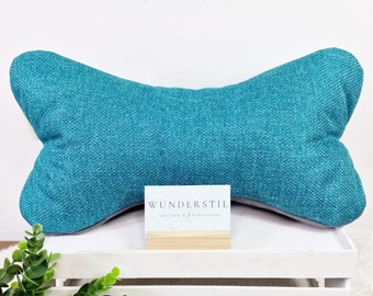 Leseknochen uni türkis blau Wildlederimitat grau Deko Kissen Nackenkissen Geschenk Sofakissen Entspannen Bücherstütze Relaxkissen