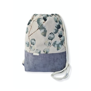 Turnbeutel Rucksack Eukalyptus Blätter Pflanze grün Wildlederimitat grau - 2 Größen Festivalbag Sportbeutel Stoffbeutel Geschenkidee Tasche