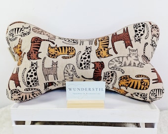 Leseknochen Katzen 2 verschiedene Stoffe beige Deko Kissen Nackenkissen Sofakissen Bücherstütze Relaxkissen Geschenk für Katzenflüsterer