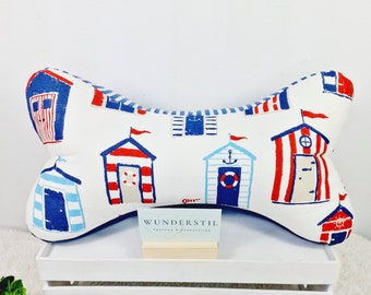 Leseknochen Strandhaus Meer Urlaub maritim 3 verschiedene Stoffe blau Deko Kissen Nackenkissen Geschenk Sofakissen Bücherstütze Relaxkissen