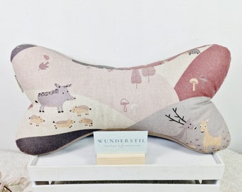 Leseknochen Waldtiere Fuchs Rehe 2 verschiedene Stoffe Kissen Nackenkissen Geschenk Einschulung Schule Sofakissen Bücherstütze Relaxkissen