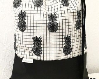 Turnbeutel Rucksack Ananas Kunstleder schwarz Gymbag Festivalbag Geschenkidee Stoffbeutel Tasche