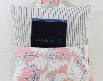 Lesekissen Tragekissen Kissen mit Tasche aus Cordstoff in creme und Stoff Pampas Gras für Buch, E-Reader oder Tablet Geschenkidee Buchkissen