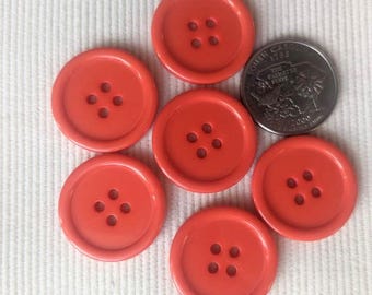 Bottoni in plastica arancione da 1" (25,4 mm), set da 6, parte anteriore rigata, parte posteriore piatta