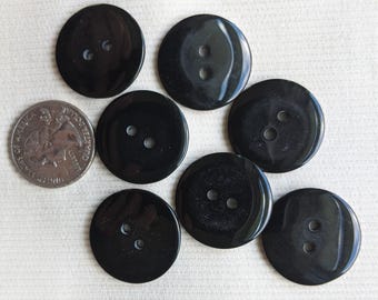 1" (25.4 mm) Black Plastic Buttons, Set of 7