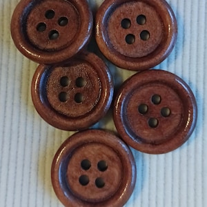 4/5"  Medium Brown Wooden Buttons, Set of 5