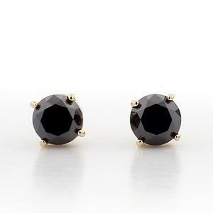 Pure 14K Solid Gold Earrings | 1CT Black Diamond Earrings | Round Cut Diamonds | Black Diamonds | Black Studs Earrings | Push Back